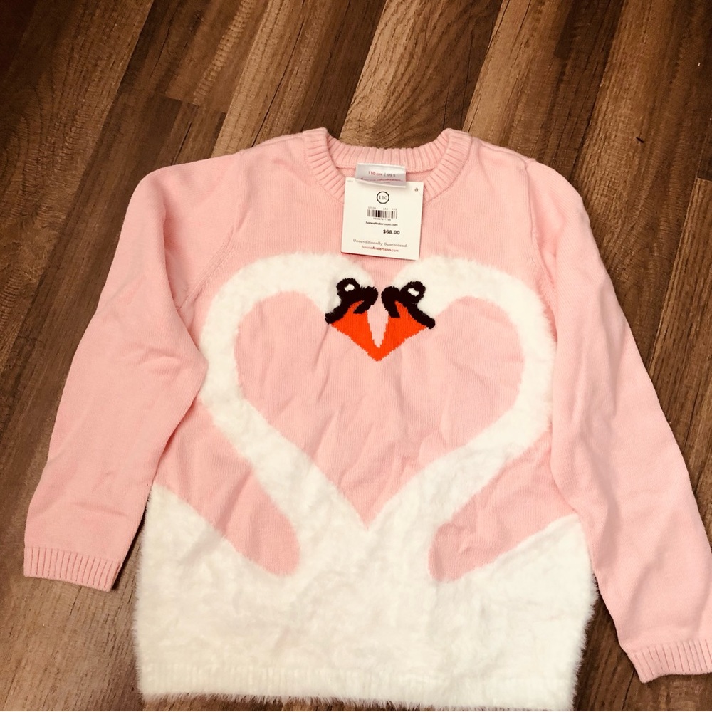 NWT Hanna Andersson Girls Pink Swan Sweater.